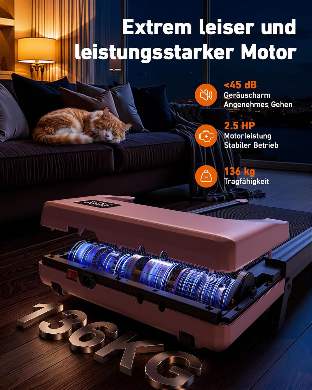 DeerRun Walking Pad mit 6% Steigung, Unter-Schreibtisch-Laufband für Home Office und Zuhause, Kompak