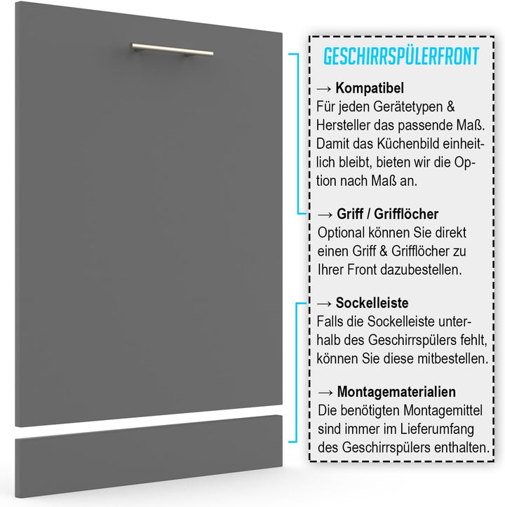 X57 Geschirrspülerfront 19mm voll-, teilintegriert und nach Mass (Anthrazit, 444x565mm) Anthrazit 44