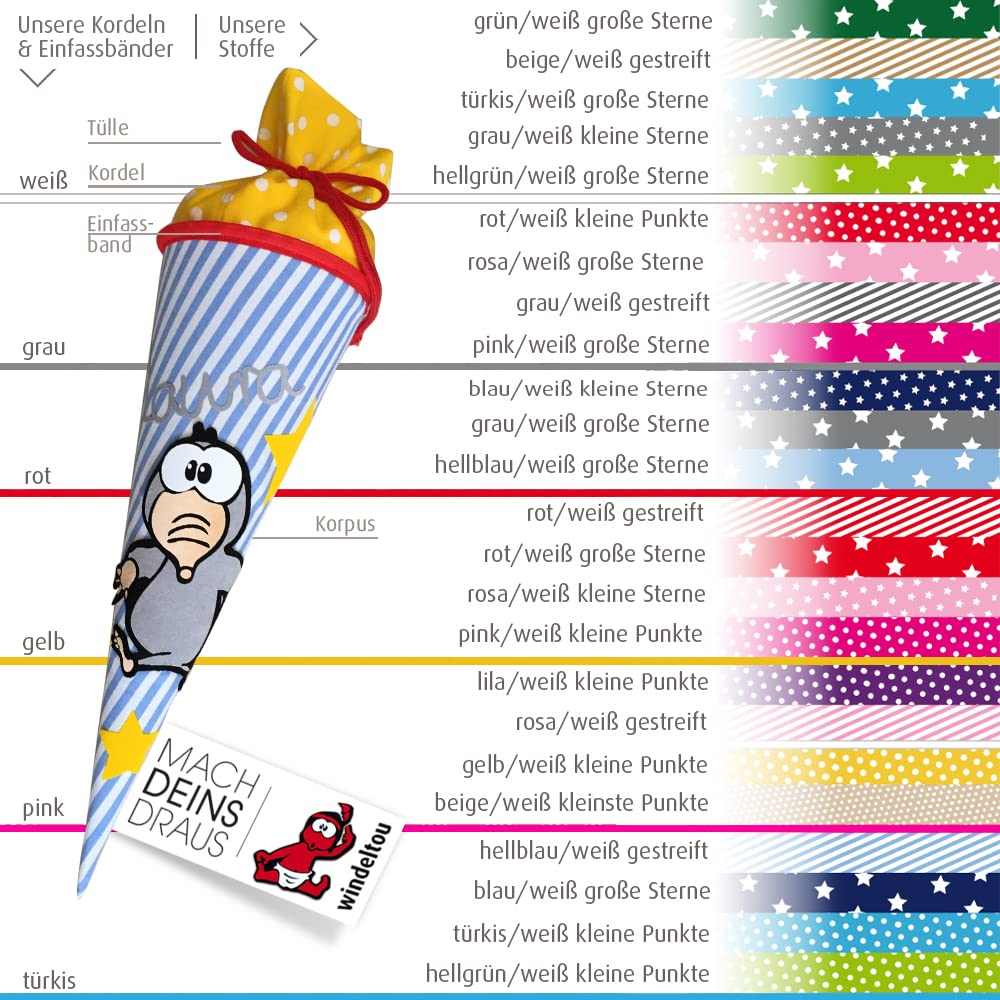 35 cm Geschwisterschultüten-Nähset aus hochwertigem Stoff | Inklusive Anleitung, Stoffen, Bändern, B