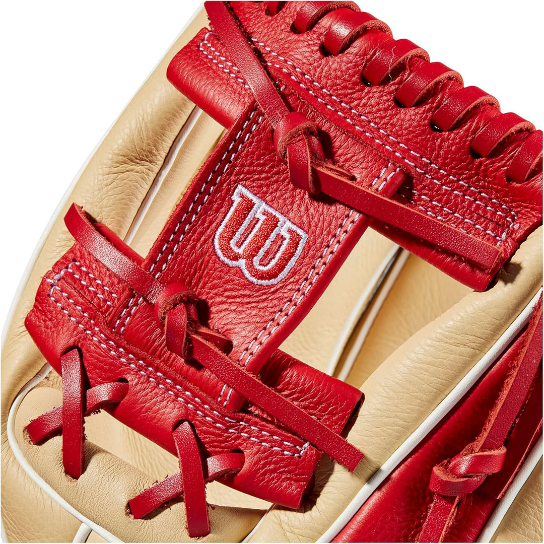 WILSON 2023 A500 Jugend-Baseballhandschuh, Blond/Rot/Weiß 11" Linke Hand Wurf