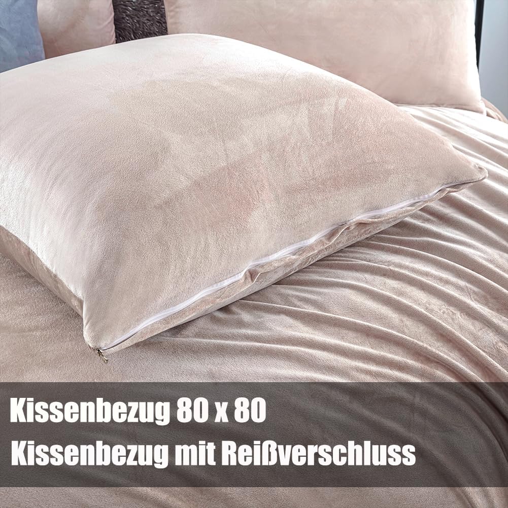 Soifox Winter Flanell Bettwäsche 200x220 - Beige Flauschige und Warme Cashmere Touch Bettbezug + Kis