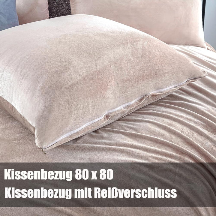 Soifox Winter Flanell Bettwäsche 200x220 - Beige Flauschige und Warme Cashmere Touch Bettbezug + Kis