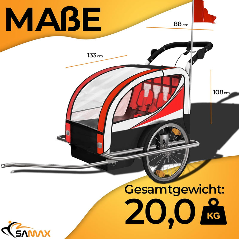 SAMAX Fahrradanhänger Jogger 2in1 360° drehbar Kinderanhänger Kinderfahrradanhänger Transportwagen v