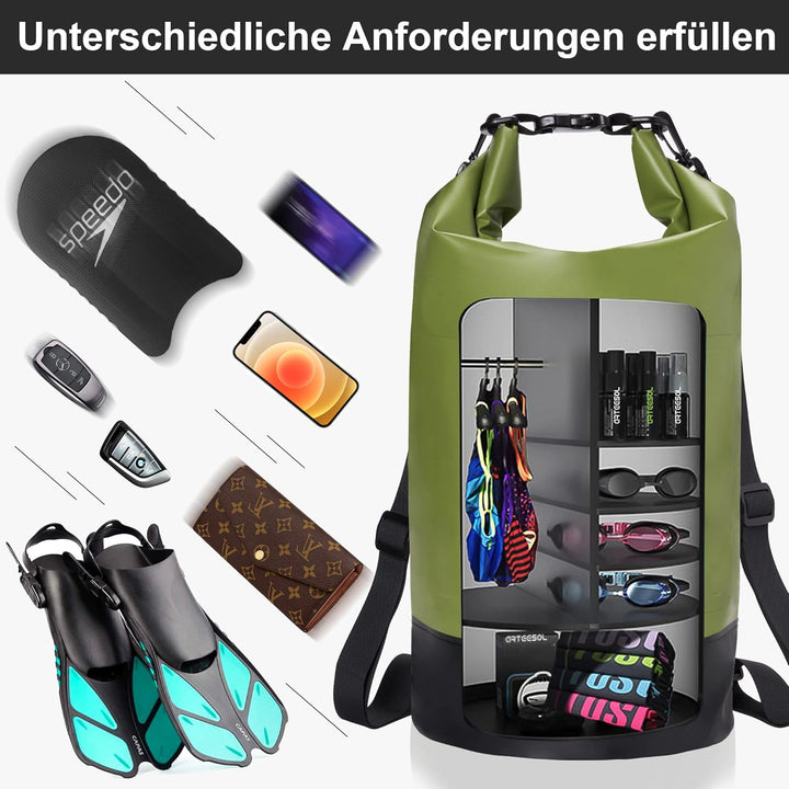 Dry Bag wasserdichte Tasche 5L/10L/20L/30L Wasserfester Beutel Packsack mit Langen Doppeltem Verstel