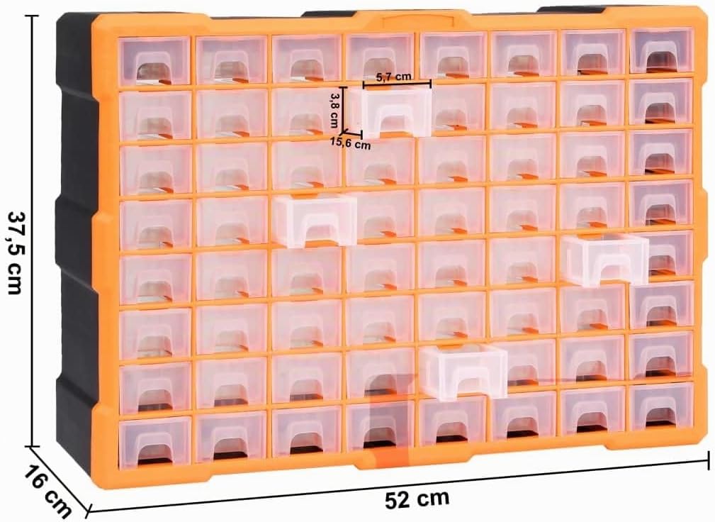 Myheimly Multi-Schubladen-Organizer mit 64 Schubladen 52x16x37,5 cm Orange und Schwarz 64 Schubladen