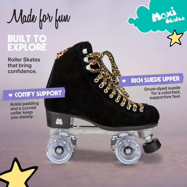 Moxi Skates - Panther - Lustige und modische Rollschuhe für Damen | Schwarzes Wildleder 2, 2