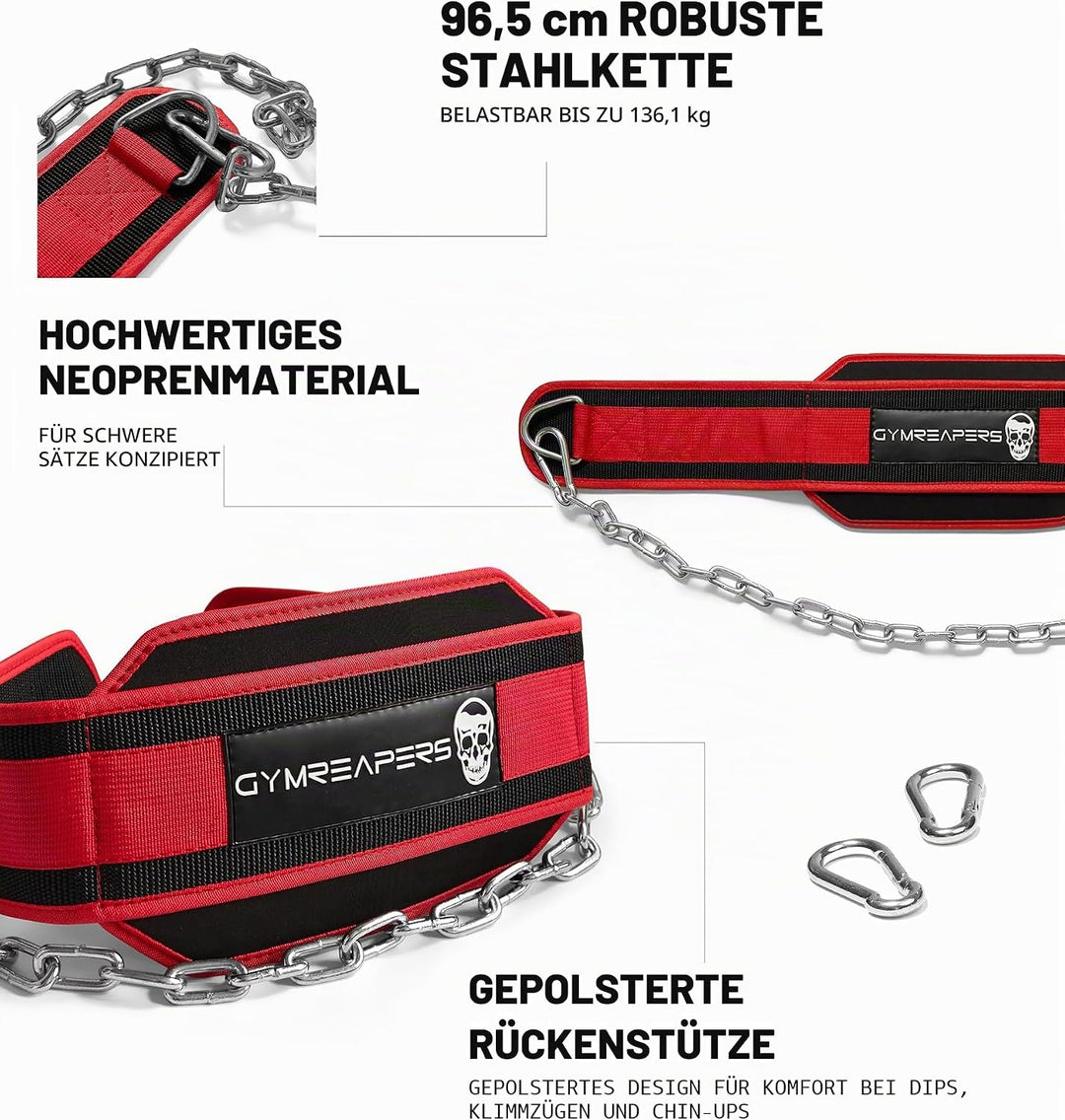 Gymreapers Dip-Gürtel mit Kette für Gewichtheben, Klimmzüge, Dips – robuste Stahlkette für zusätzlic