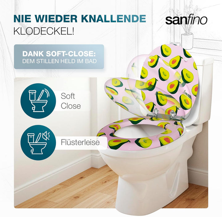 SANFINO® Premium WC Sitz mit Absenkautomatik – hochwertige Toilettendeckel aus Holz, viele bunte Mot