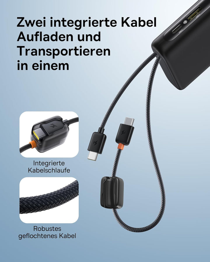 Baseus FC41 100W 20000mAh Powerbank Laptop, Schnellladen Power Bank mit 2 Integriertem USB-C Kabel,