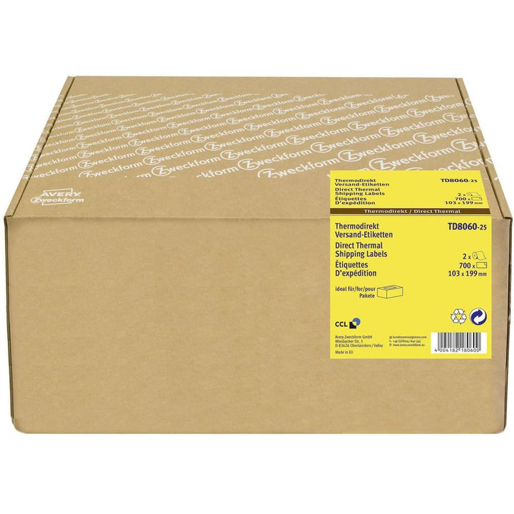 AVERY Zweckform TD8060-25 Thermodirekt Versandetiketten (103 x 199 mm, 2 Rolle/700 Etiketten) weiss