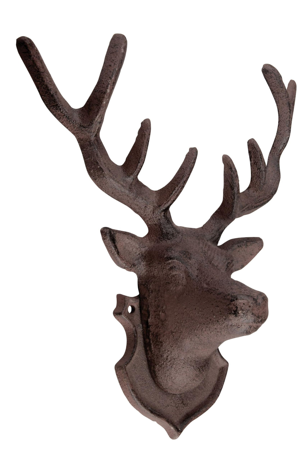 Esschert Design Wanddekoration Hirschkopf mit Geweih aus rötlichem Gusseisen, ca. 27cm hoch, 22,5 cm