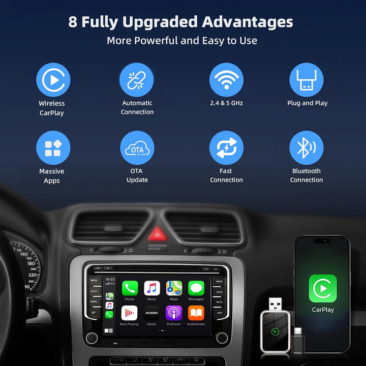 2026 Upgrade 2-in-1 Wireless CarPlay & Android Auto Adapter - Wandelt Kabelgebunden in Drahtlos um,