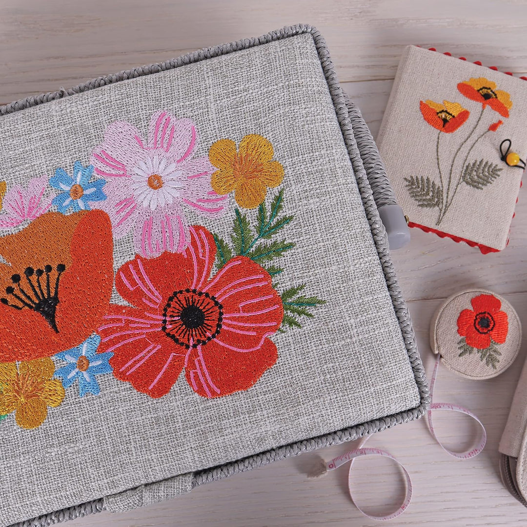 Hobby Gift Medium Näh-Aufbewahrungsbox, Holz/Stoff, Gestickte Wildblume, Gestickte Wildblume