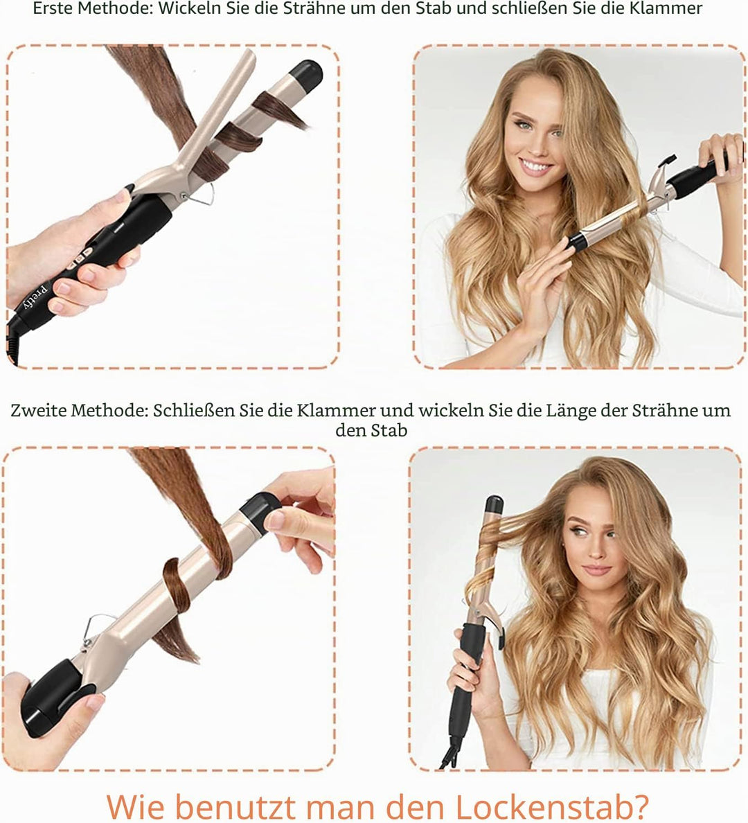 Lockenstab, Lockenstab aus Keramik-Turmalin, LCD-Display, 60-220 einstellbare Temperatur, schnelles
