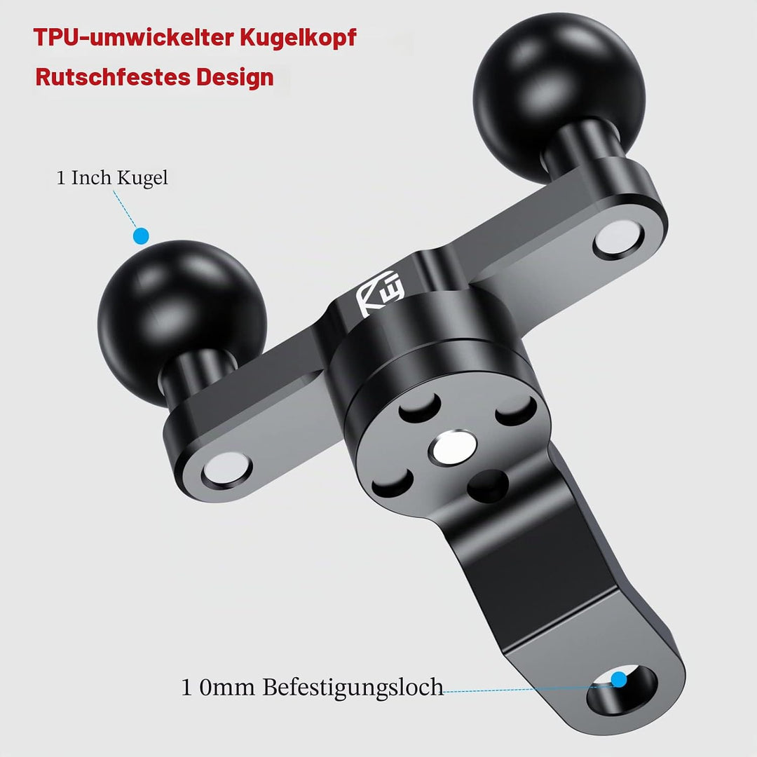 BRCOVAN Aluminiumlegierung Rückspiegel-Montagebasis mit Zwei 1-Zoll-TPU-Kugel und 10-mm-Loch, Kompat