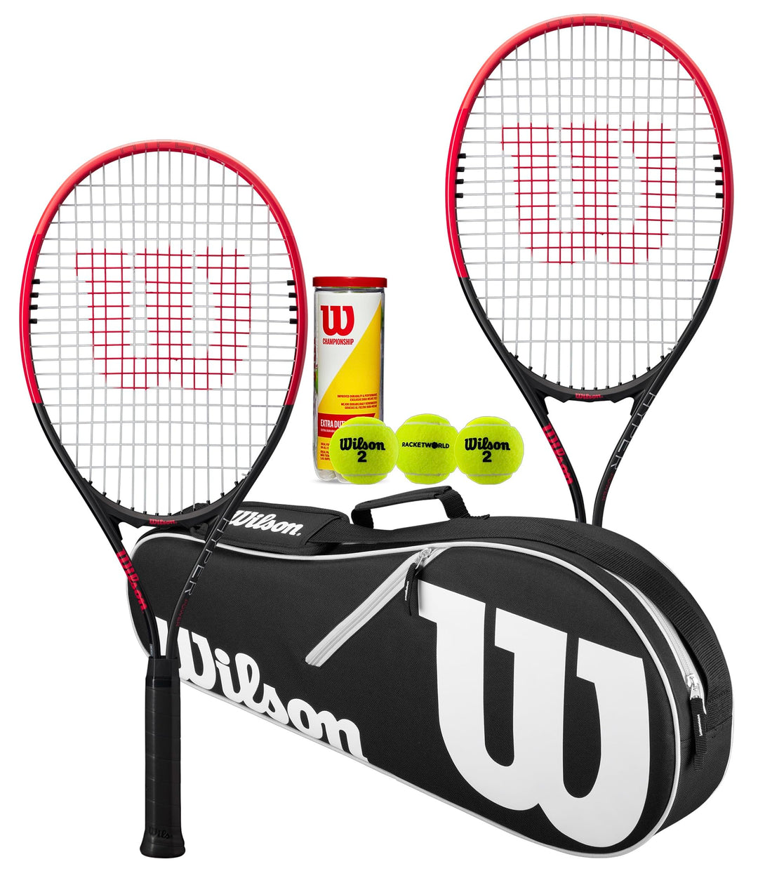 Wilson Federer Tennisschläger im Twin-Set mit Wilson Advantage Schlägertasche und 3 Championship Ten