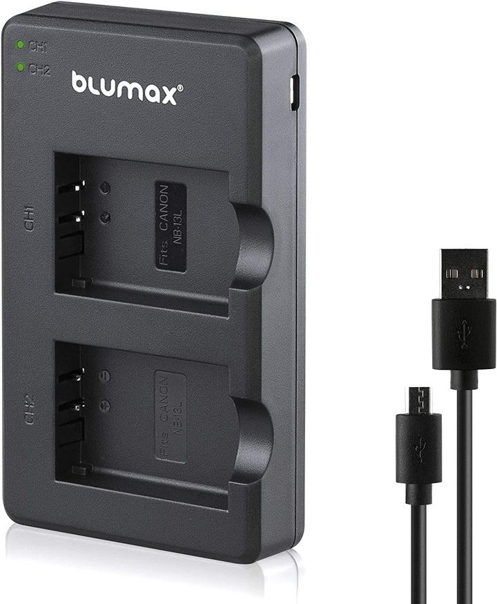 2X Akku + USB Slim-Dual-Ladegerät für Canon NB-13L NB13L mit InfoCHIP! / 1050mAh 3,6V für Canon Powe