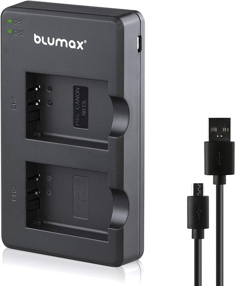 2X Akku + USB Slim-Dual-Ladegerät für Canon NB-13L NB13L mit InfoCHIP! / 1050mAh 3,6V für Canon Powe