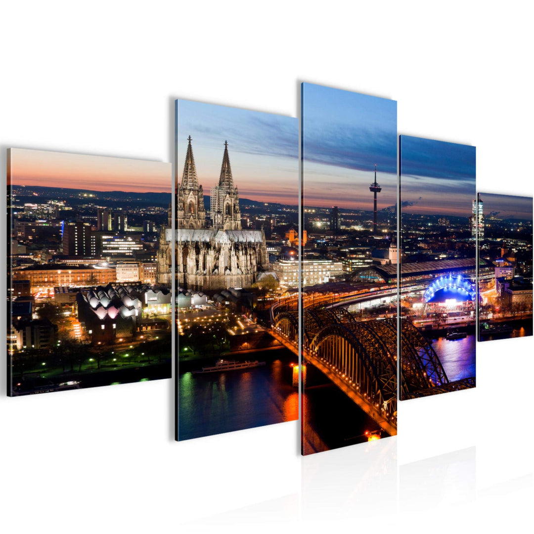 Runa Art Bild Wohnzimmer Schlafzimmer Köln 5 Teilig Stadt Panorama Blau Wandbilder auf Vlies Leinwan