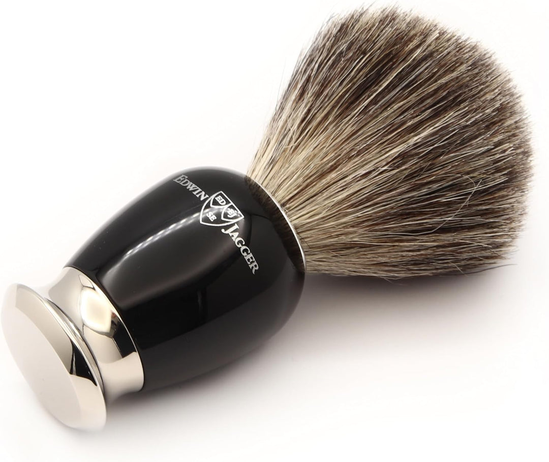 Edwin Jagger S81M586AMZ Klassisches Rasierset aus Ebenholz & Nickel mit reinem Dachs-Rasierpinsel un
