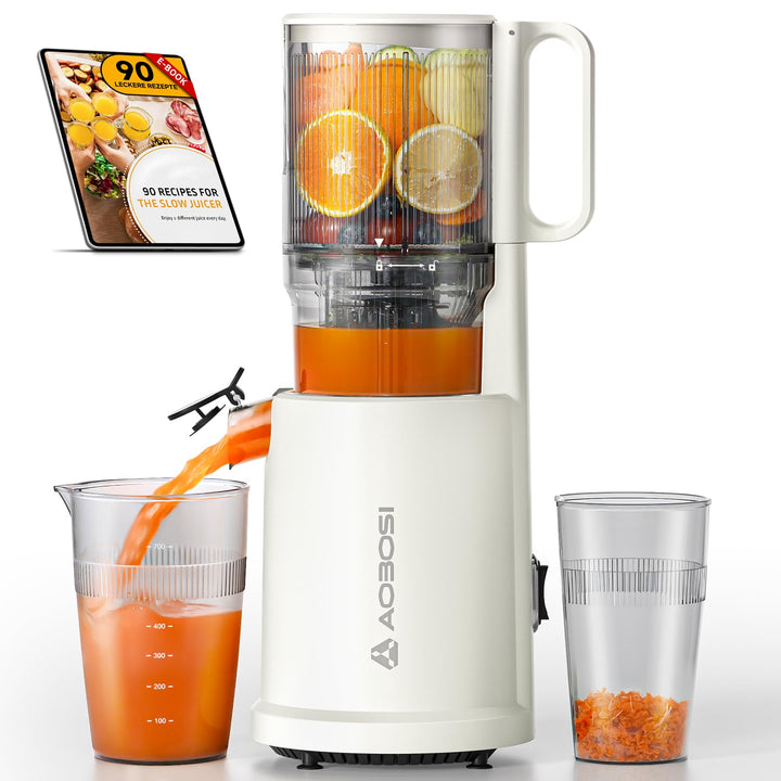 AOBOSI Slow Juicer mit 135 mm grosser Einfüllöffnung, 200 W Kaltpress Entsafter mit Rückwärtslauf &