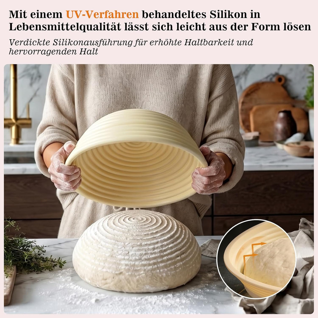 8 Stück Gärkörbchen Set, Silikon Gärkorb Brot Faltbarer 24cm Rund 27cm Oval | 50% Verdicktes Design