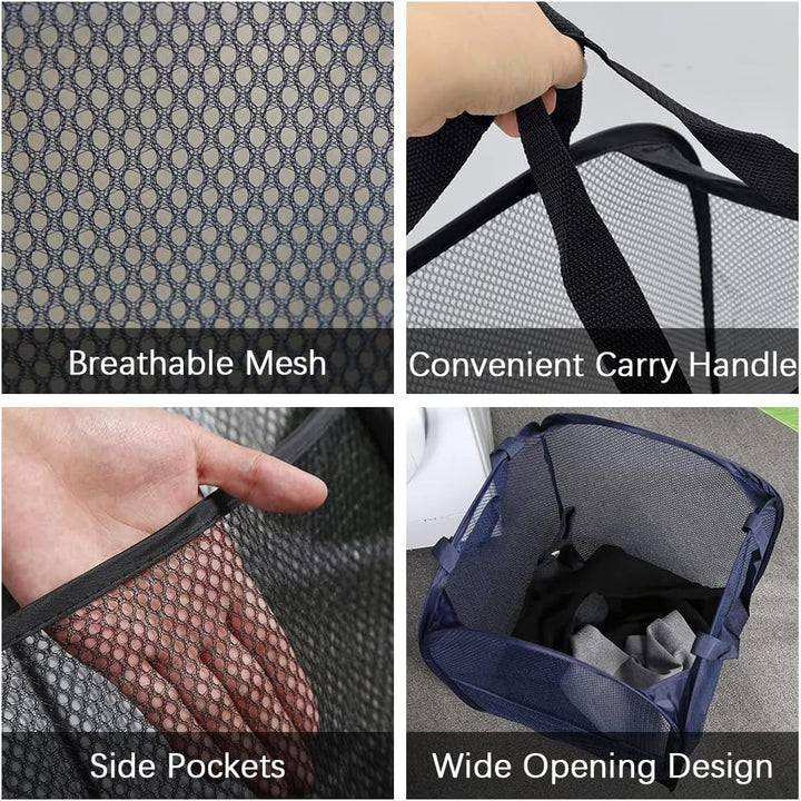4Pcs Mesh Falten Wäschekörbe, 75L grosse Pop-up Wäsche Hamper Bins zusammenklappbar mit Griffen und