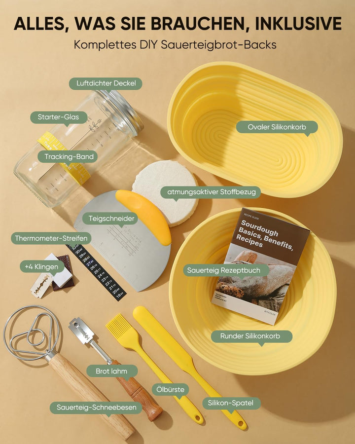 Gärkörbchen - 2 Gärkorb Set aus Silikon Oval und Rund,32 OZ Sauerteig Starter Set (Packung mit 2) Ge