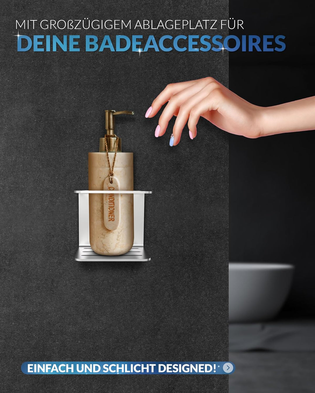 Edelstahl Shampoo Halterung für Dusche – Duschablage ohne Bohren klein – Einfache Montage mit Klebep