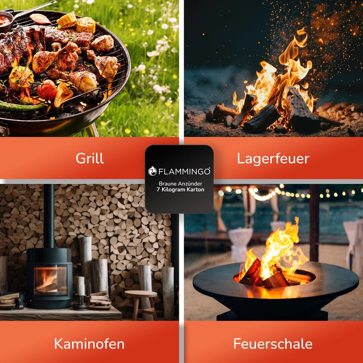 Flammingo® Ökologische Anzündwürfel, braun - ca. 875 Stk, 7 kg Karton - Brenndauer ca. 12 min pro Wü