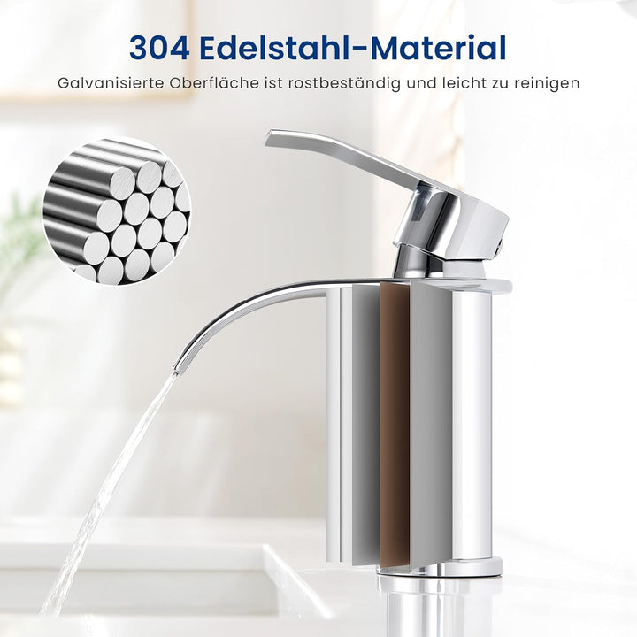 CECIPA Waschtischarmaturen Chrom, Edelstahl Einhandmischer Armatur Badezimmer, Wasserhahn Bad mit Au