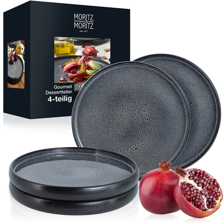 Moritz & Moritz SOLID 4x Kleine Teller 21 cm - Steinzeug Teller Set als Dessertteller, Kuchenteller,