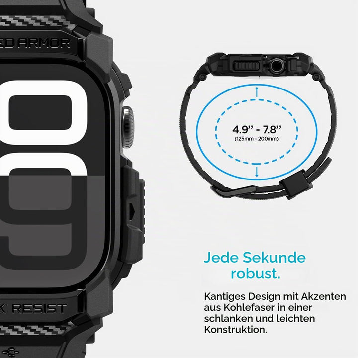 Spigen Rugged Armor Pro Hülle mit Armband Kompatibel mit Apple Watch 11/10 42mm (2025/2024) Schwarz,