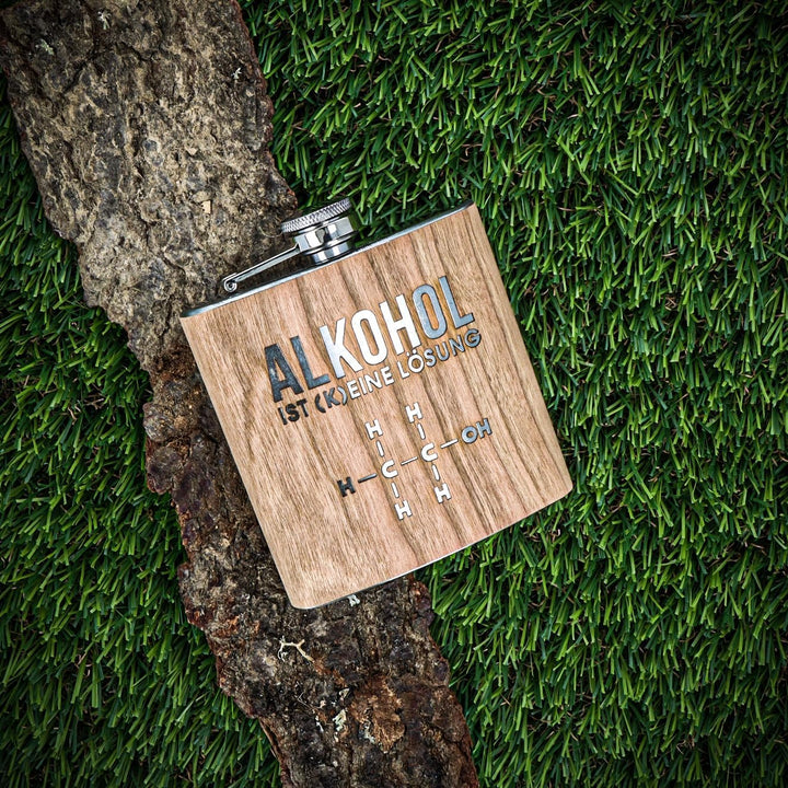 · Flachmann aus Edelstahl mit Gravur · Geschenke für Männer · Flachmann aus Holz · Geschenke für Fre