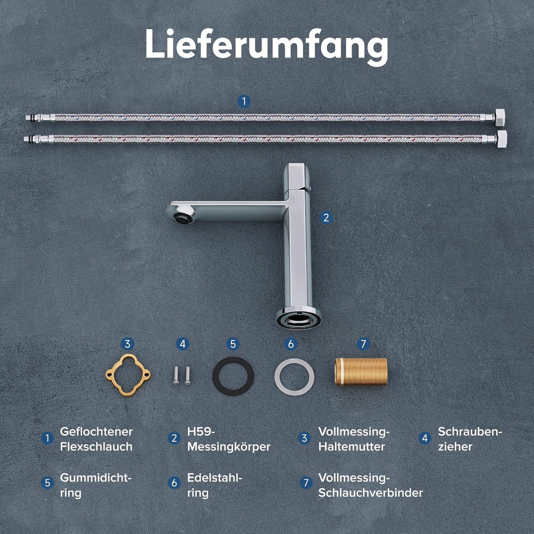 doporro Wasserhahn Bad, Waschtischarmatur mit Auslaufhöhe 131 mm, Vollmessing-Körper, Mischbatterie