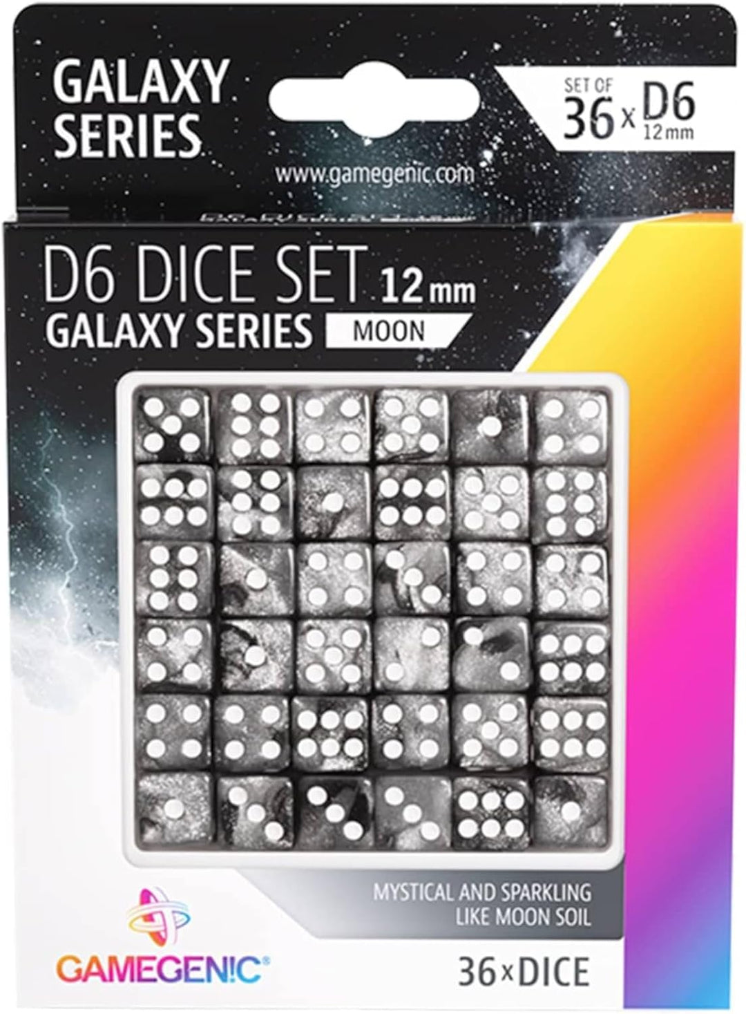 Gamegenic, Galaxy Series - Moon - D6 Dice Set 12 mm Mond, Mond