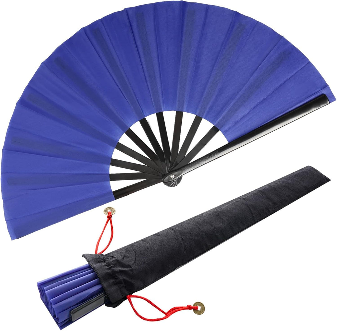 2 Stück Grosse Faltbare Seide Hand Fächer Chinesischer Tai Chi Faltender Handfächer Nylon Tuch Chine