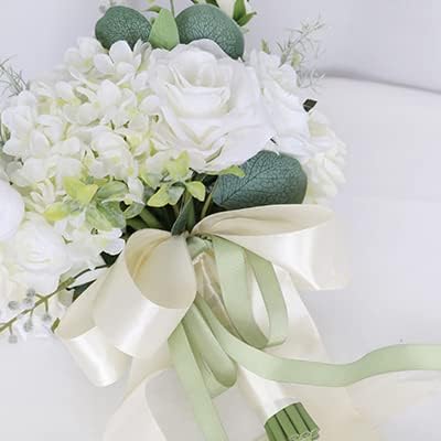 FEILUOYI Hochzeits-Brautstrauss, Brautjungfern-Blumenstrauss, künstlicher Hochzeitsstrauss, weisse R