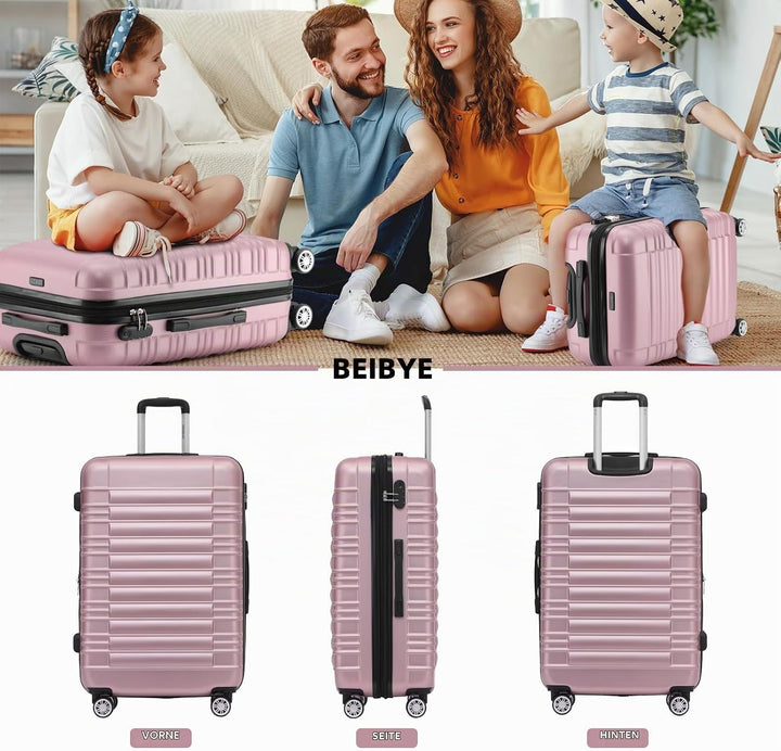 BEIBYE Zwillingsrollen Reisekoffer Koffer Trolleys Hartschale M-L-XL-Set (Rosa, Set) Rosa M+L+XL Set