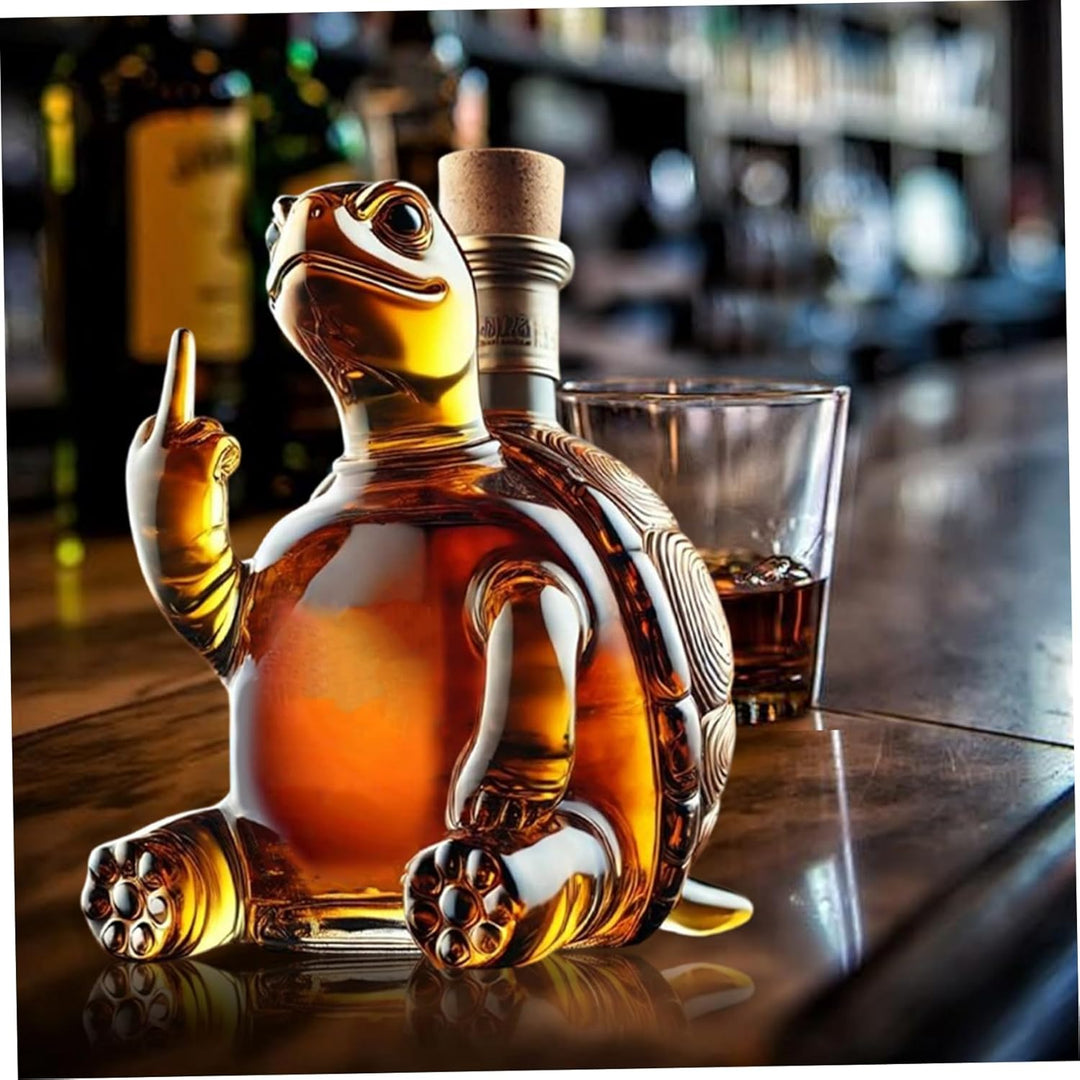 Schildkröten-Whisky-Dekanter: 350-ml-Glaskolben mit Mittelfinger 5, 1 x 5, 1 x 7, und Stopfen für We
