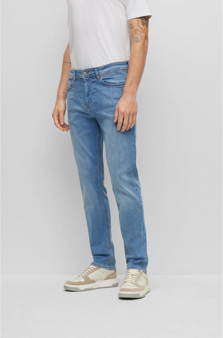 BOSS Herren Taber Zip BC-P-1 Graue Tapered-Fit Jeans aus besonders elastischem Denim 30W / 34L Blau,
