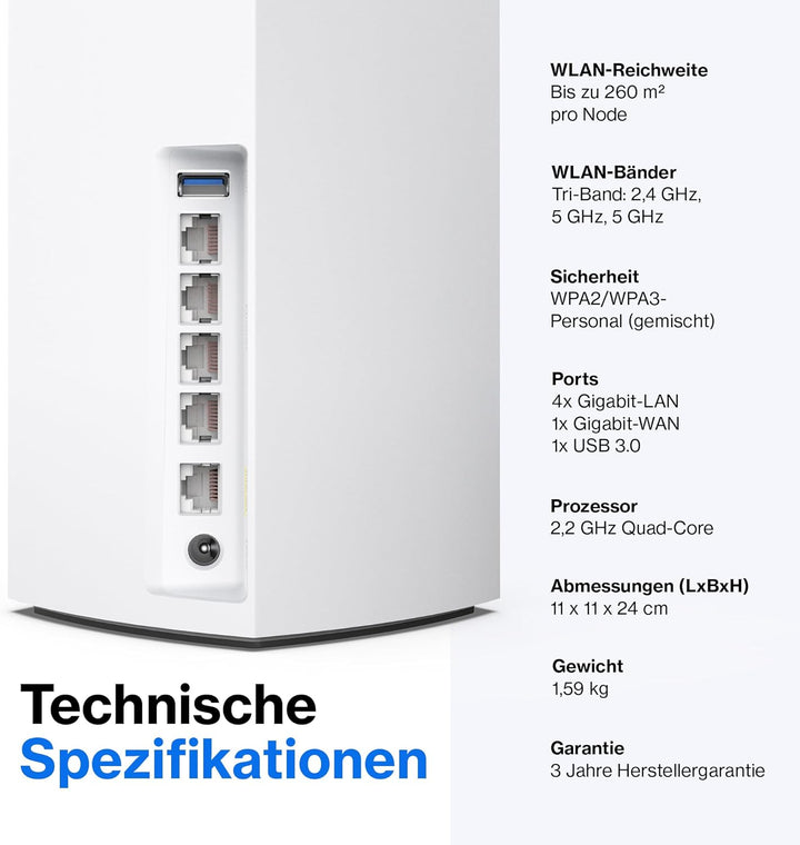 Linksys Velop MX5300 Tri-Band Mesh-WiFi 6-System (AX5300) WLAN-Router mit bis zu 260 m² Funkabdeckun