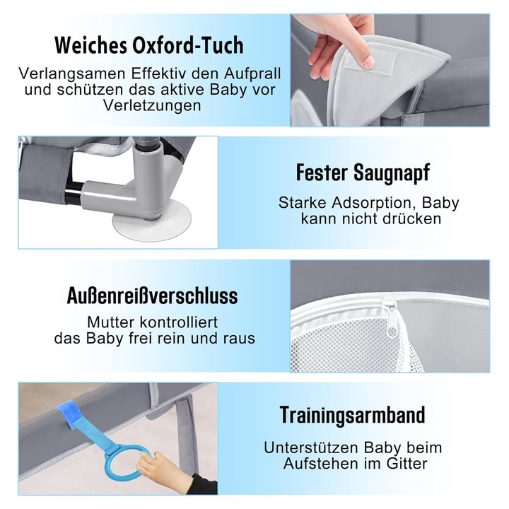 Aufun Laufstall Baby Laufgitter 300D Oxford Gewebe, mit Anti-Kollision Schaum Absperrgitter, Atmungs