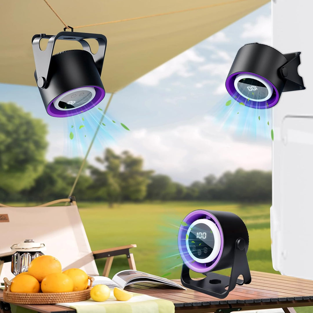BORDEAG Wiederaufladbarer USB-Ventilator mit Digitalanzeige 100 Geschwindigkeiten, 360° Drehung, Lei