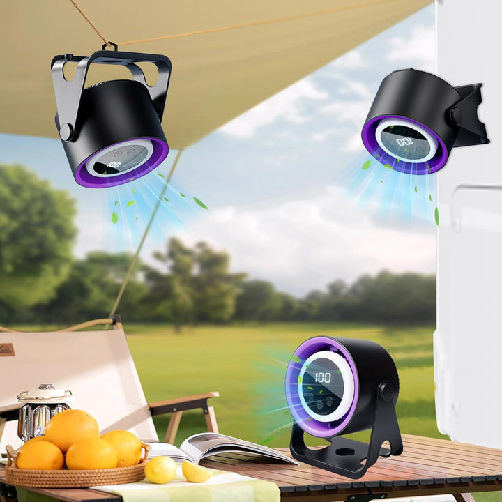 BORDEAG Wiederaufladbarer USB-Ventilator mit Digitalanzeige 100 Geschwindigkeiten, 360° Drehung, Lei