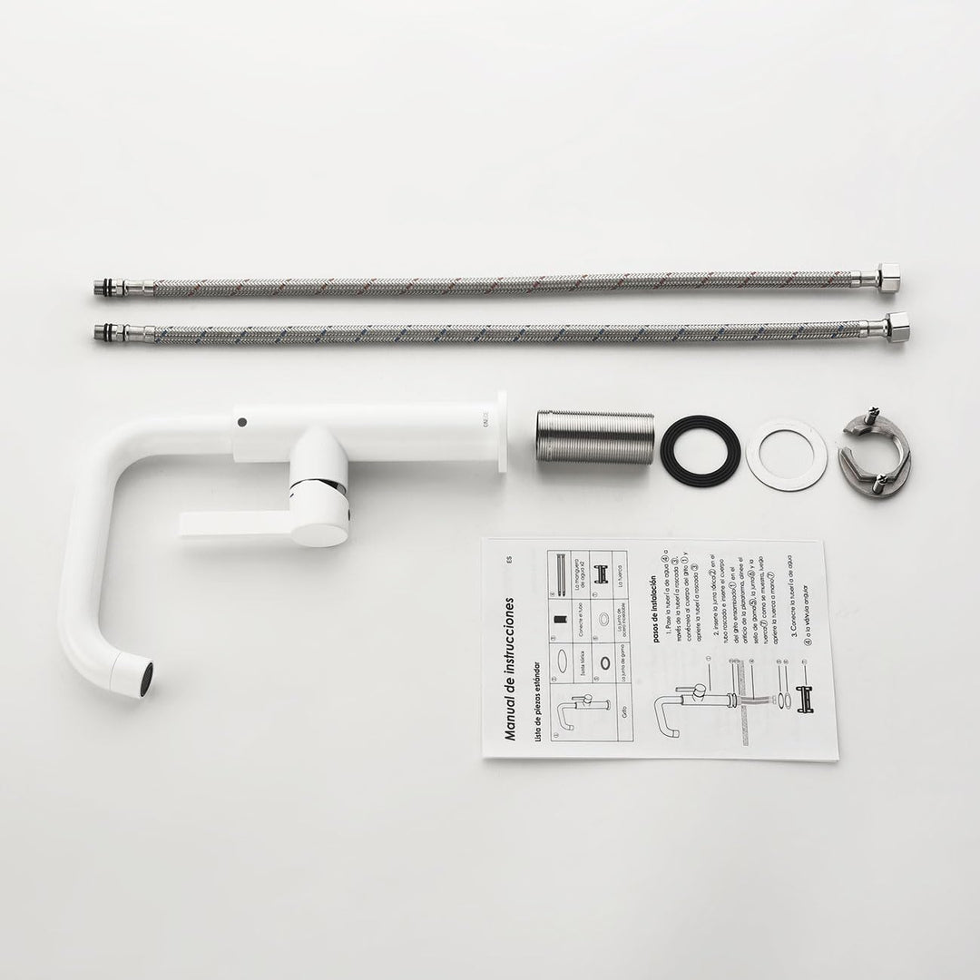 ONECE Wasserhahn Bad Hoch, 360° Drehbar Waschtischarmatur für Waschbecken White Auslaufhöhe 214 mm,