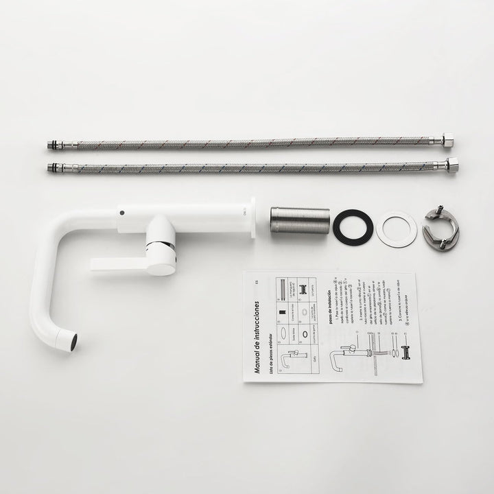 ONECE Wasserhahn Bad Hoch, 360° Drehbar Waschtischarmatur für Waschbecken White Auslaufhöhe 214 mm,