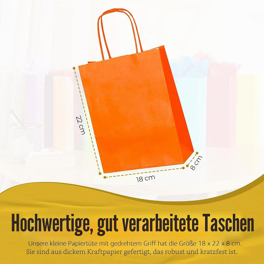 Thepaperbagstore 30 Papiertüten für Partys und Geschenke mit Griffen - Orange - 180x220x80mm Orange