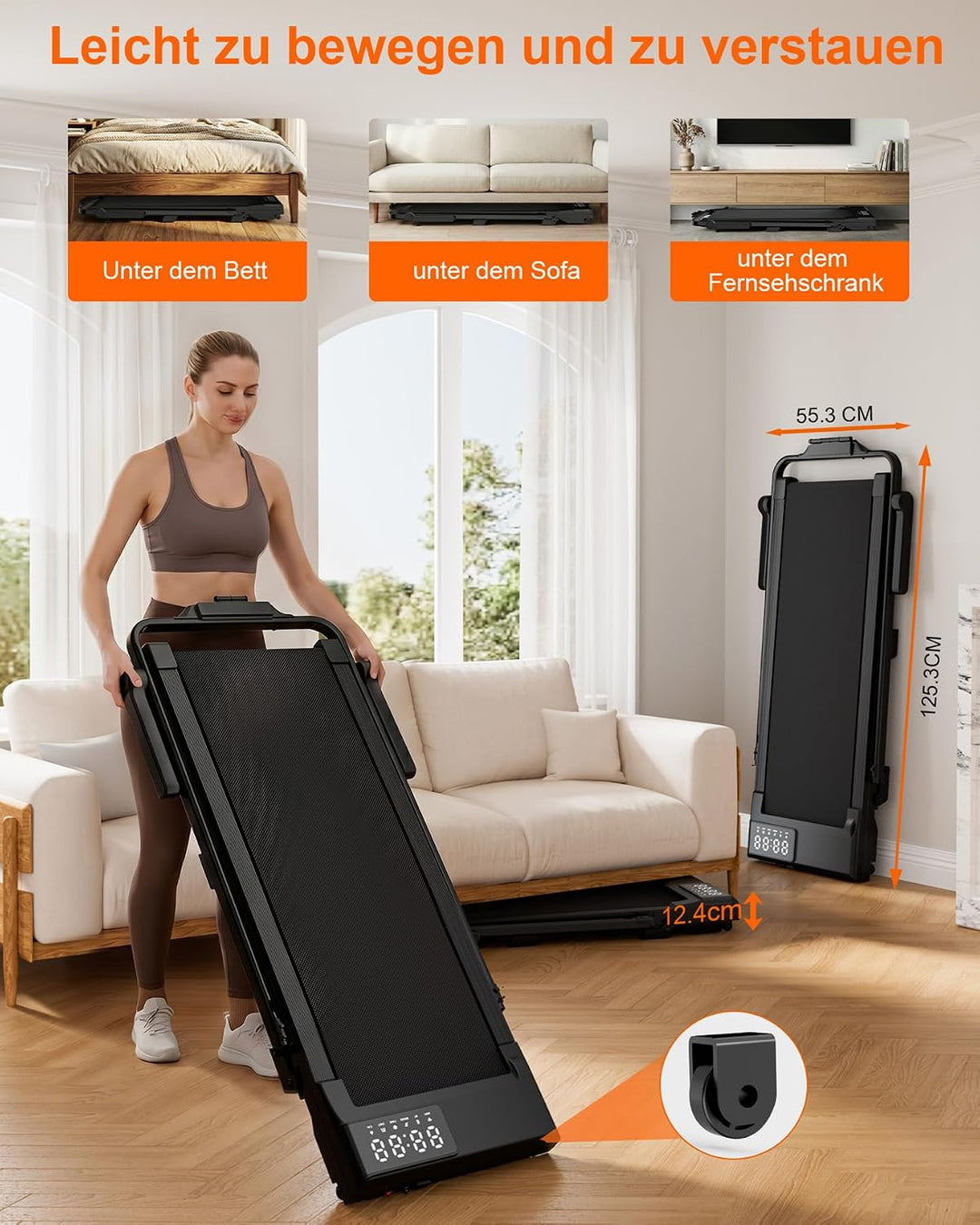 MJWW Walking Pad mit Steigung 6%, Laufband für Zuhause &amp; Büro 136 KG mit Smart App 6 km/h &amp; 12 km/h,
