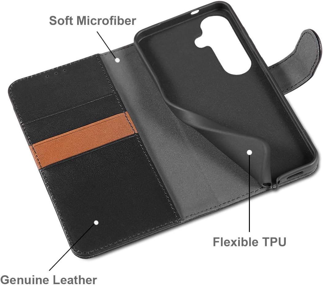LENSUN Echtleder Hülle für Samsung Galaxy S26, Handyhülle [Echtes Leder][Kartenfach][RFID Schutz Bri